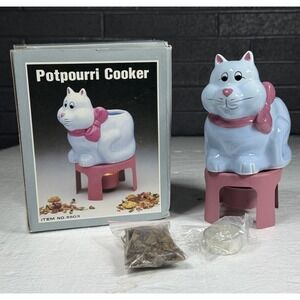 Vtg Ceramic White Small Kitty Cat Kitten Potpourri Cooker MCM NOS 5" Tall NEW